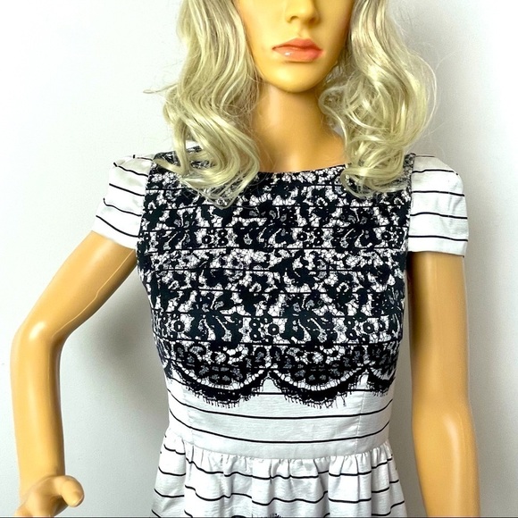 Tibi New York Silk Shift Dress | Size 0 | Black & White Stripes - Picture 2 of 15